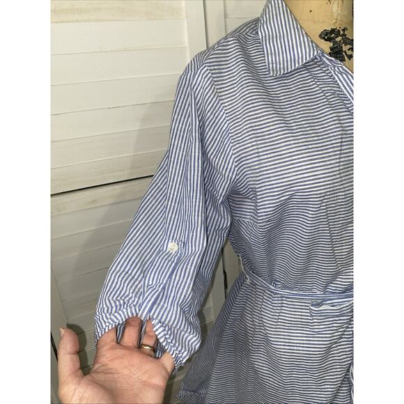 Per Seption Concept Women’s Large Striped Cotton Dress Asymmetrical Hem Roll Tab - Picture 2 of 11